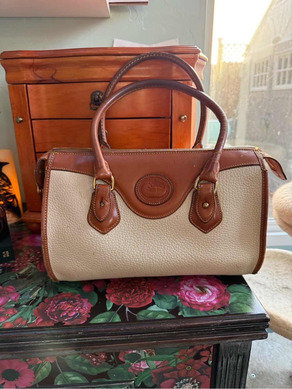 Vintage Dooney & Burke AWL Barrel Satchel Bone & British Tan